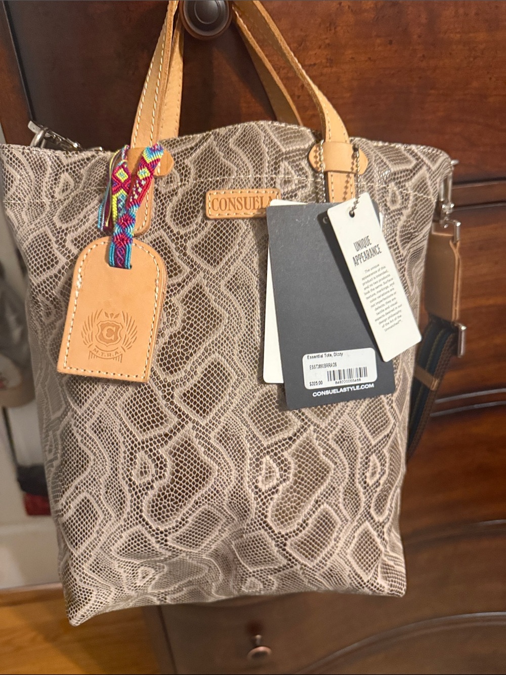 Consuela Neutral Snake-Print Tote with Tan Leather Accents - Picture 2 of 7